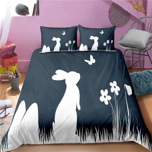 Cartoon Cute Pet Bunny Rabbit Print Bedding Full Twin Queen King Duvet Covers Bedding Set