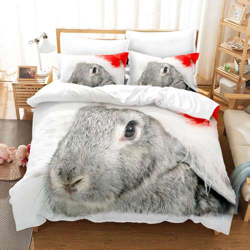Cute Pet Bunny Rabbit Print Bedding Full Twin Queen King Duvet Covers Bedding Set