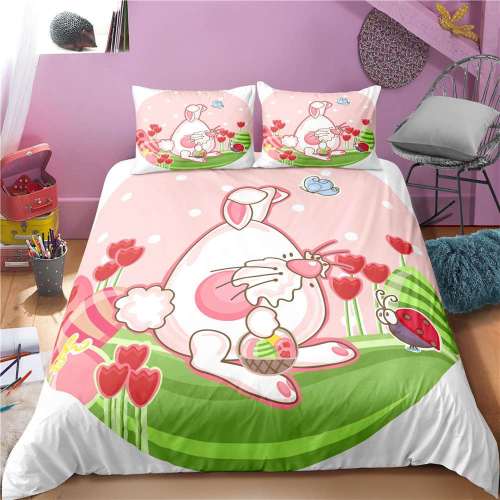 Easter Day Cartoon Cute Pet Bunny Rabbit Print Bedding Full Twin Queen King Duvet Covers Bedding Set