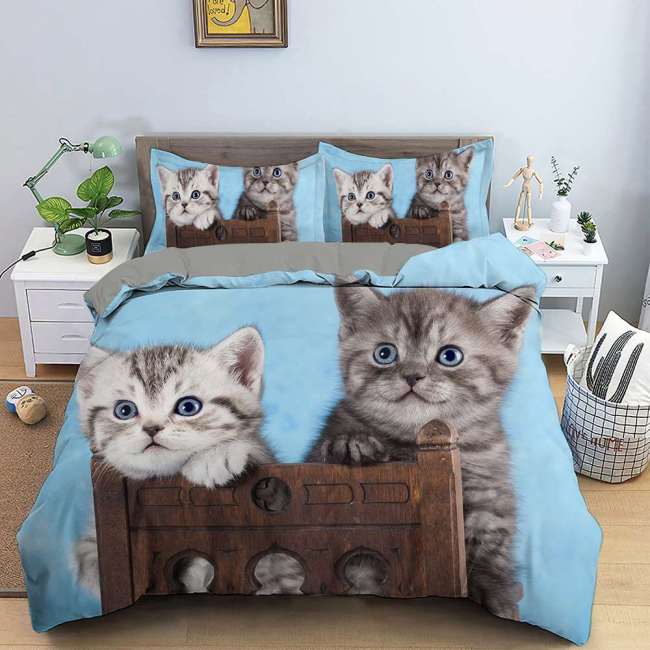 Cute Pet Cat Print Bedding Full Twin Queen King Duvet Covers Bedding Set