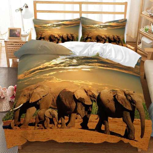 Elephant Family Print Bedding