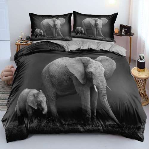 Black Elephant Mom And Baby Bed Sheets