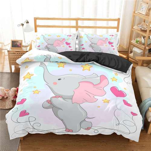 Wild Animal Cartoon Cute Elephant Print Bedding Full Twin Queen King Duvet Covers Bedding Set