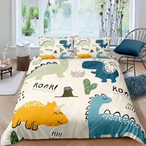 Cute Cartoon Dinosaur Print Bedding Full Twin Queen King Duvet Covers Bedding Set For Kids Teens Children