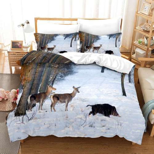 Wild Animal Deer Print Bedding Full Twin Queen King Duvet Covers Bedding Set For Kids Teens Children