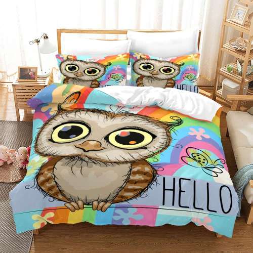 Wild Animal Cute Cartoon Owl Print Bedding Full Twin Queen King Duvet Covers Bedding Set For Kids Teens Children