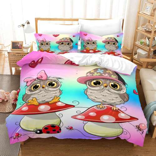 Wild Animal Cute Cartoon Owl Print Bedding Full Twin Queen King Duvet Covers Bedding Set For Kids Teens Children