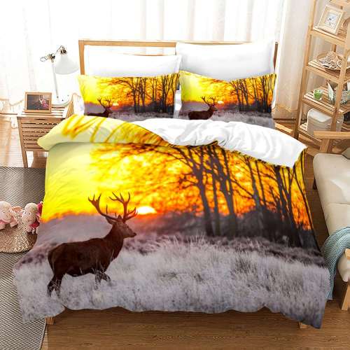 Wild Animal Deer Print Bedding Full Twin Queen King Duvet Covers Bedding Set For Kids Teens Children