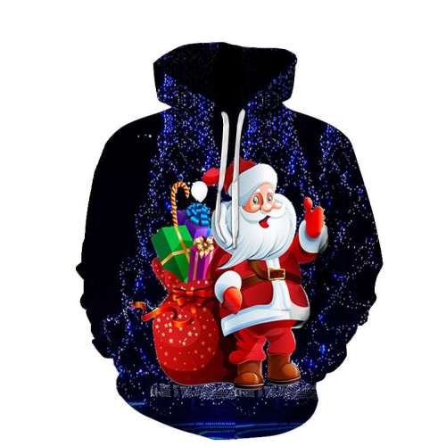 Family Matching Hoodies Unisex Christmas Theme Santa Claus Print Pullover Sweatshirt