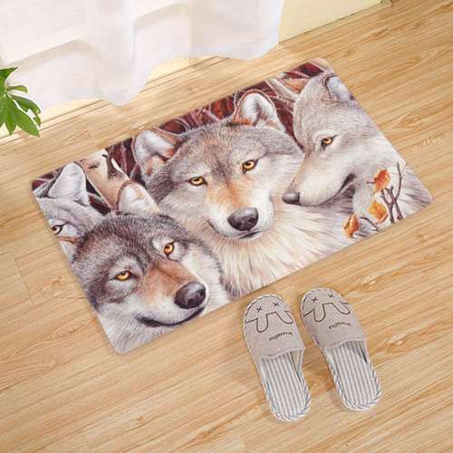 3D Wolf Print Rubber Door Bathroom Mat Carpet Rug