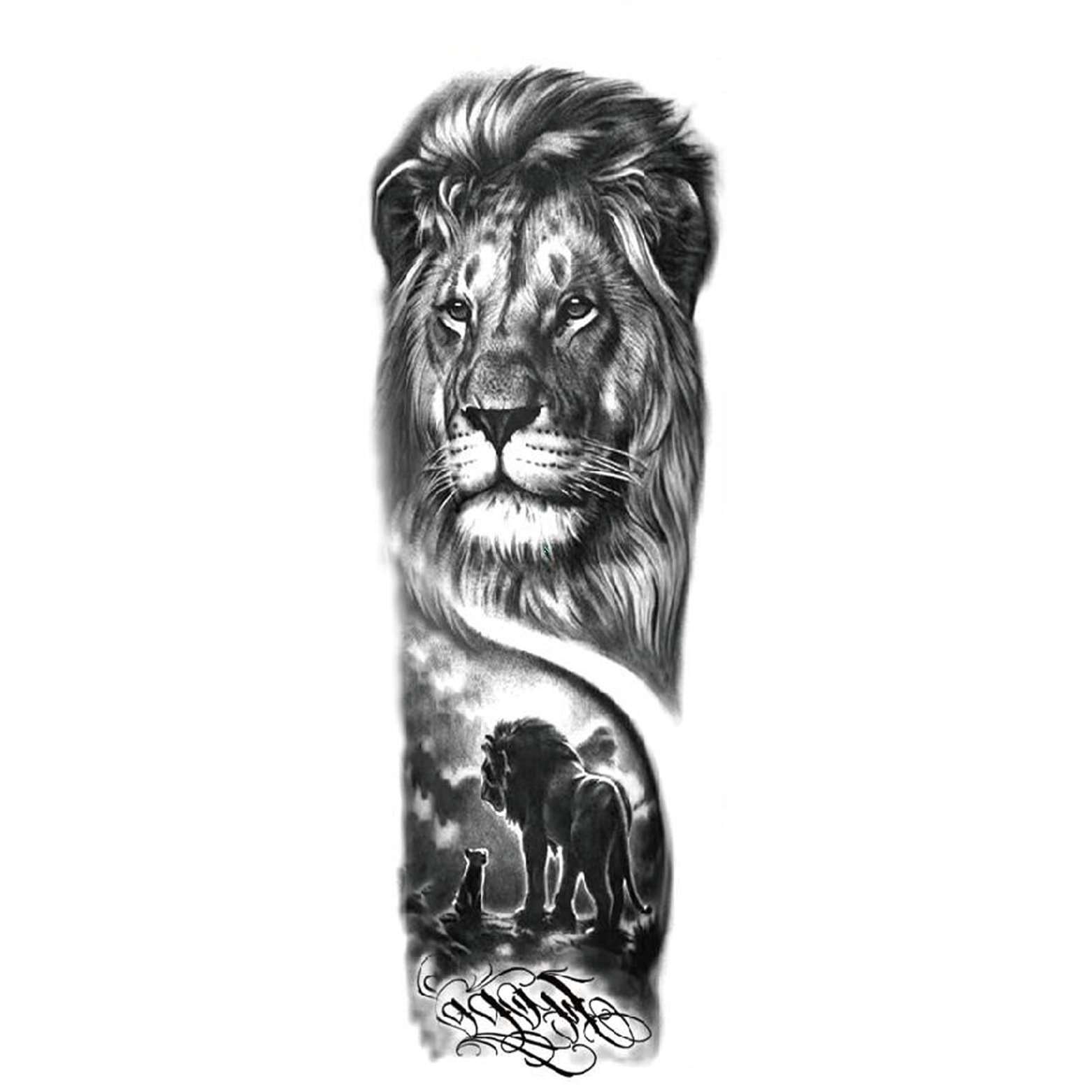 Large Arm Sleeve Tattoo Lion Crown King Rose Waterproof Temporary Tato –  Temporary Tattz