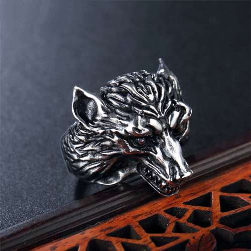 Silver Wolf Head Ring