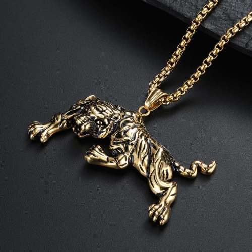 Unisex Punk Stainless Steel Tiger Necklace