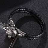 Mens Leather Wolf Bracelet
