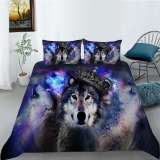 Three Wolves With Crown Bed Set
