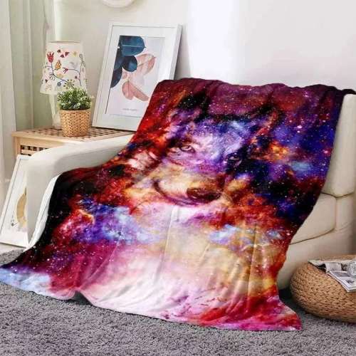 Fleece Wolf Galaxy Blanket
