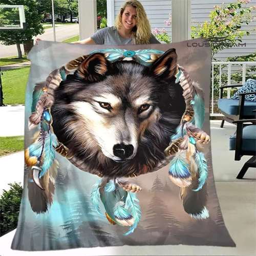 Large Wolf Dreamcatcher Blanket
