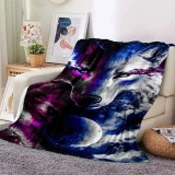 Blue Galaxy Wolf Blanket