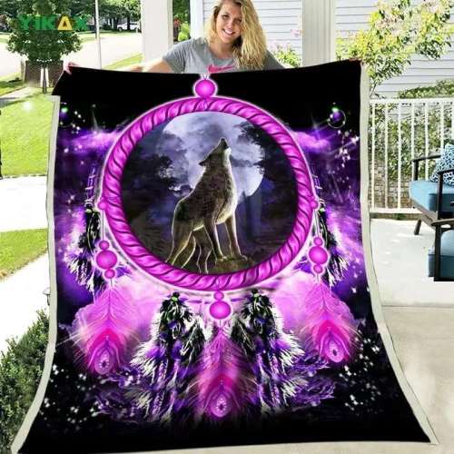 Purple Dreamcatcher Wolf Blanket