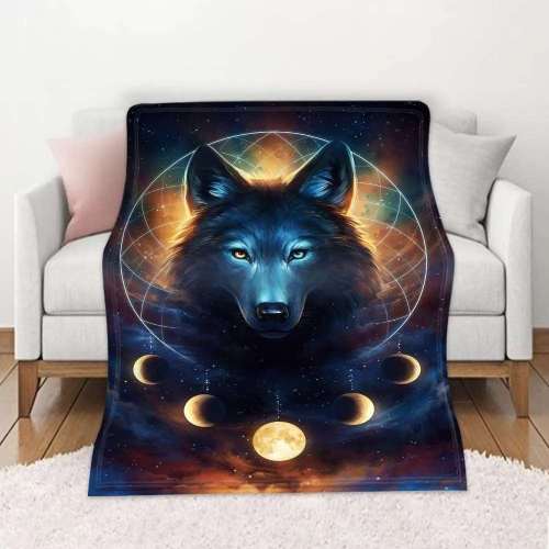 Fleece Galaxy Wolf Blanket