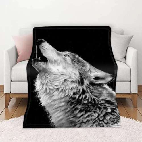 Black Howling Wolf Blanket