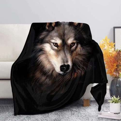 Black Wolf Face Blanket