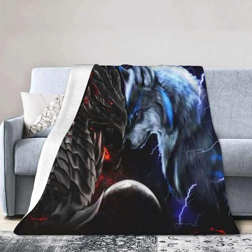 Wolf Dragon Print Blanket