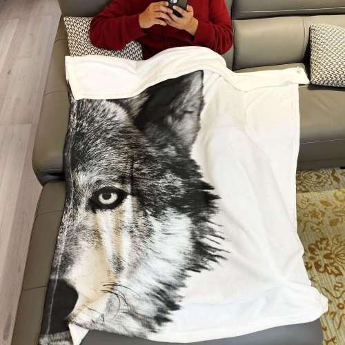 White Wolf Head Blanket