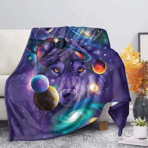 Galaxy Plush Wolf Blanket