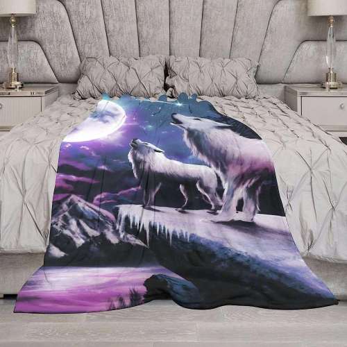 Thick Purple Moon Wolf Blanket