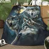 3 Wolves Moon Plush Blankets