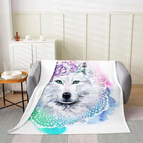 White Wolf Print Blanket