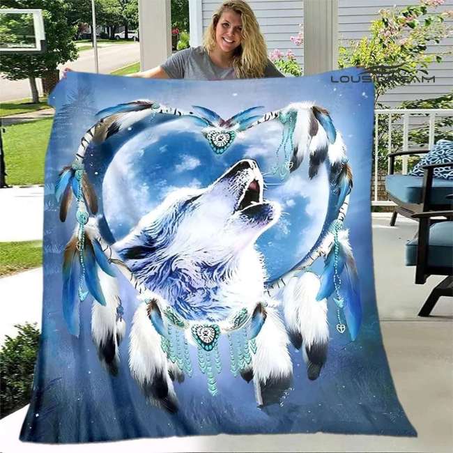 Blue Dreamcatcher Wolf Blankets