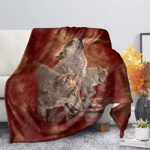 Red Flannel Wolf Blanket