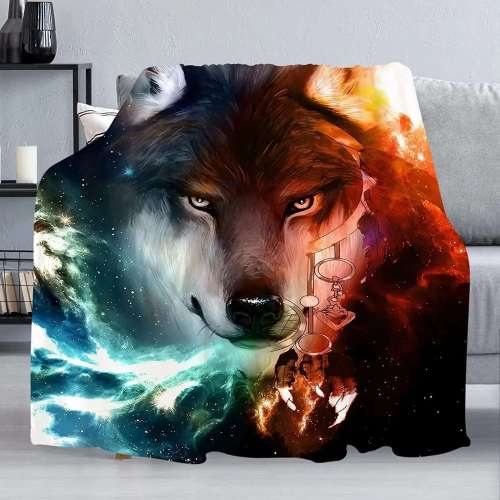 Colorful Wolf Face Blanket