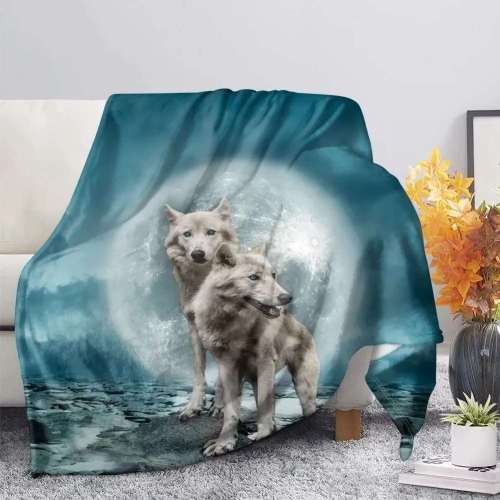 Flannel Wolf Moon Blanket