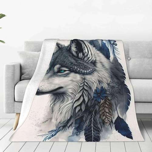 Fluffy Native Wolf Blanket