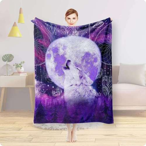 Thick Purple Wolf Blanket