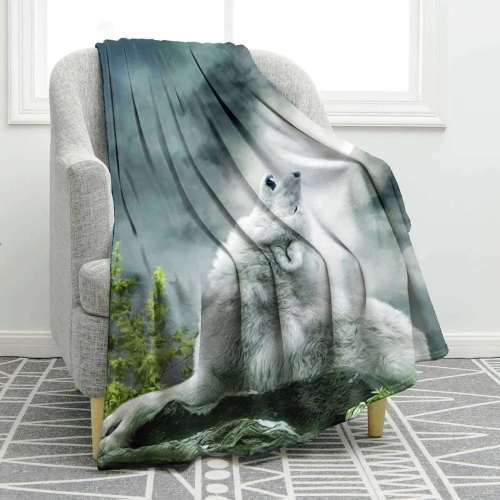 Green Wolf Plush Blanket