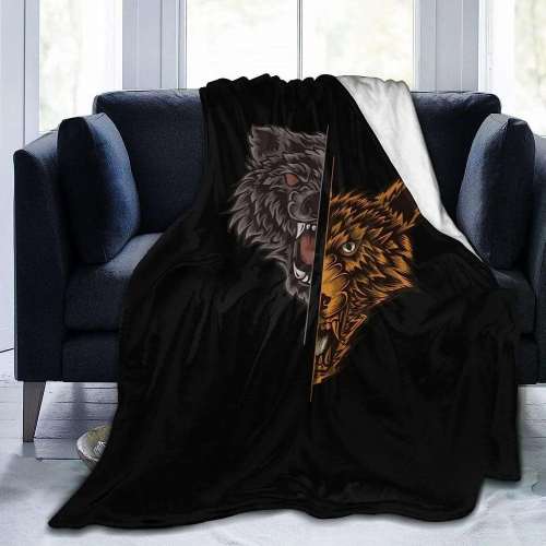 Black Wolf Head Print Blanket