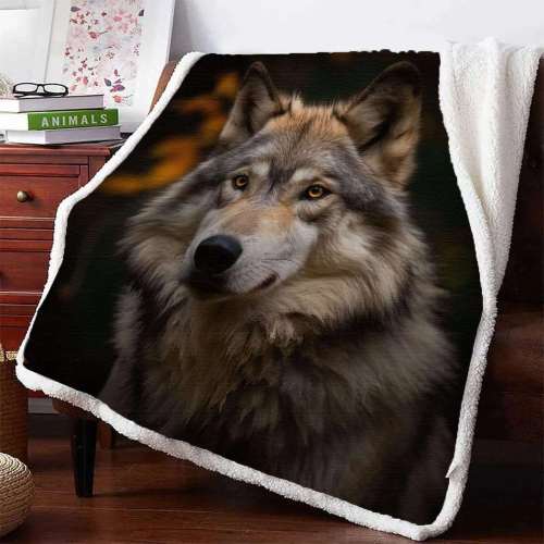 Large Wolf Face Blanket
