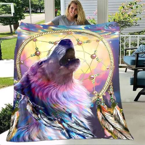 Colorful Dreamcatcher Wolf Blankets