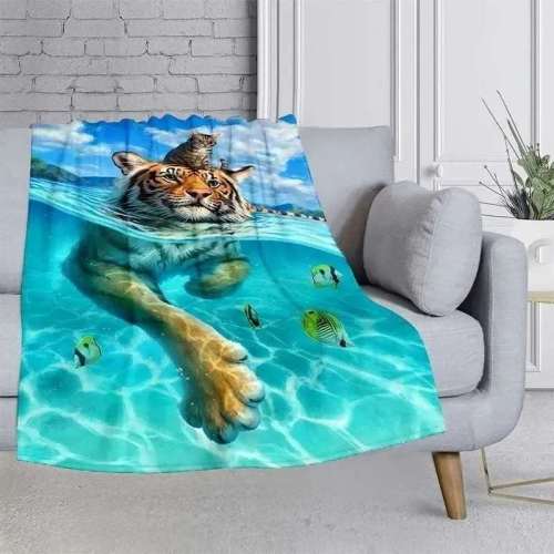 Swimming Cat Tiger Blanket