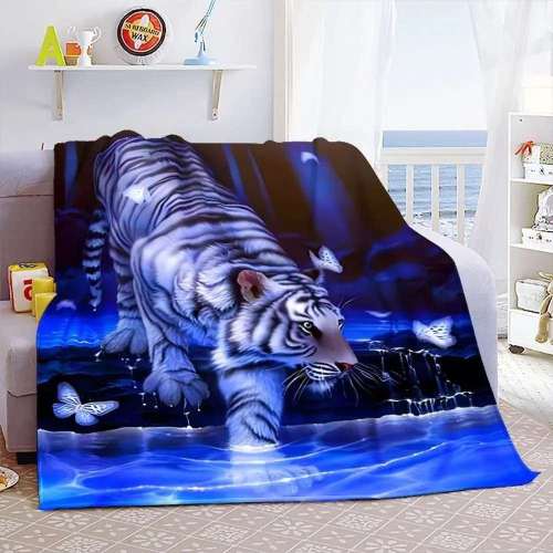 Blue Butterfly Blanket Tiger