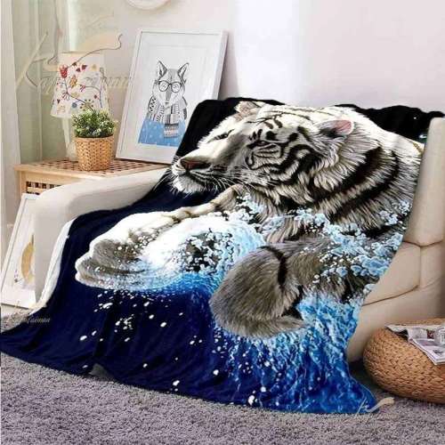 White Fluffy Tiger Blanket