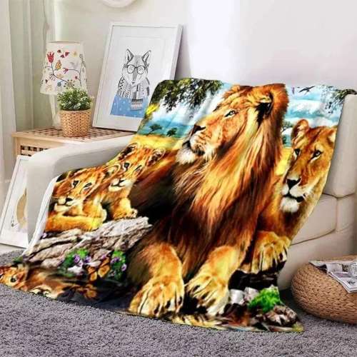 Family Lion Fleece Blanket