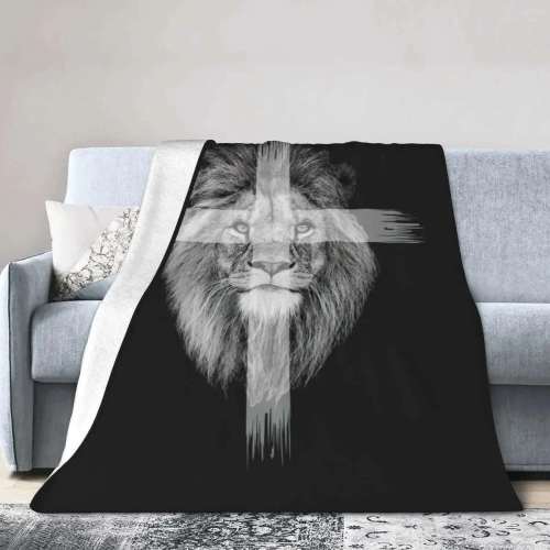 Lion Cross Black Blanket