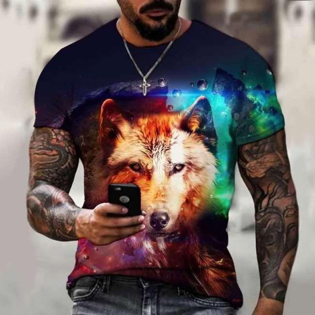 Family Matching T-shirt Colorful Galaxy Wolf T-Shirt