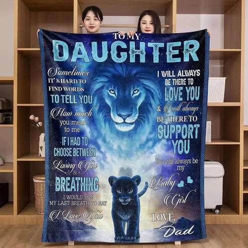 To My Daughter Lion Plush Blanket