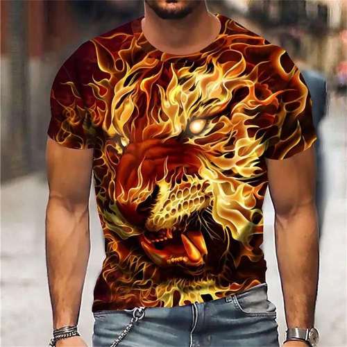 Family Matching T-shirt Mens Flaming Tiger T-Shirt